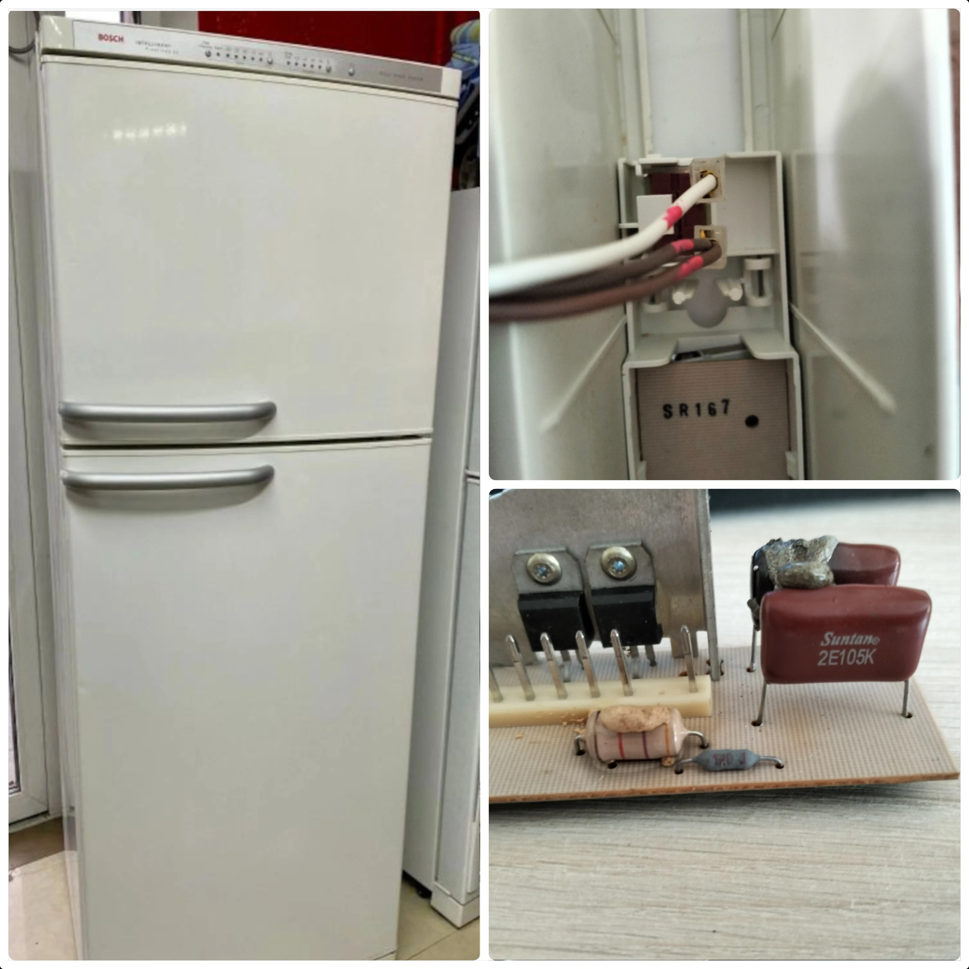 Холодильник Bosch KSU445204O не включался, ремонт платы C1–C4, R1, R3