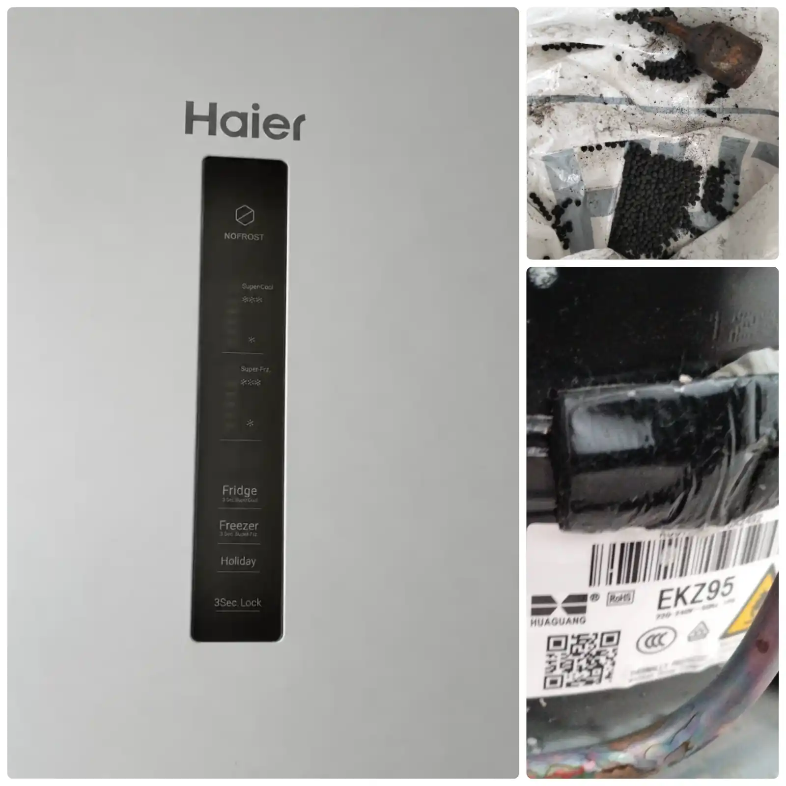 Ремонт холодильника Haier: панель управления, гранулы фильтра-осушителя и компрессор EKZ95