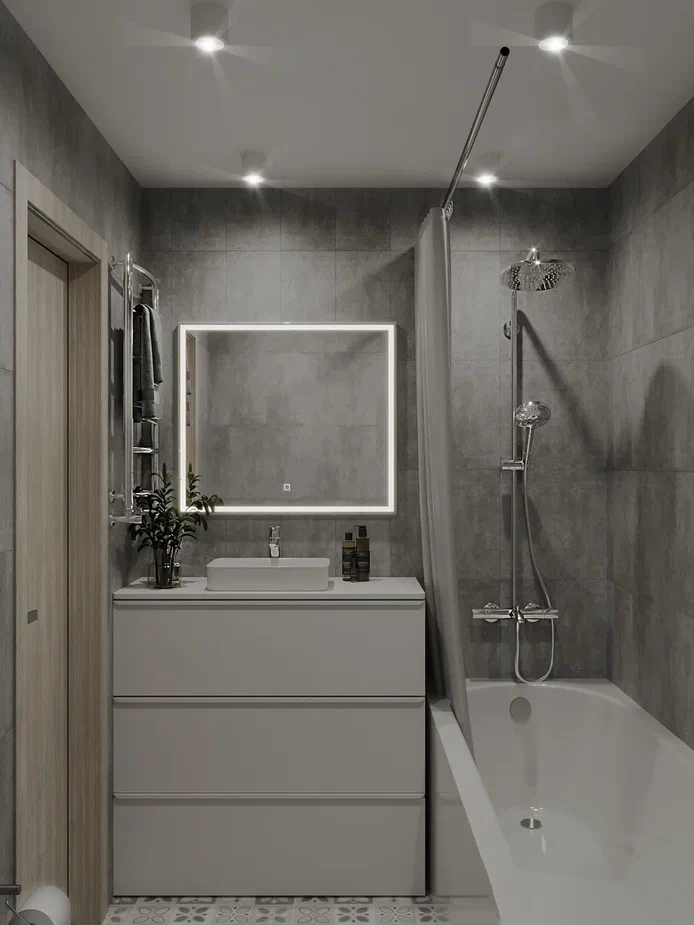 Маленькая ванная комната с душевой кабиной и стиральной машиной дизайн (42 фото)