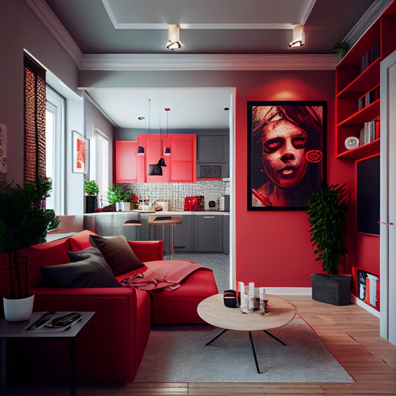 Фото № 10: 20 запоминающихся интерьеров с красным диваном