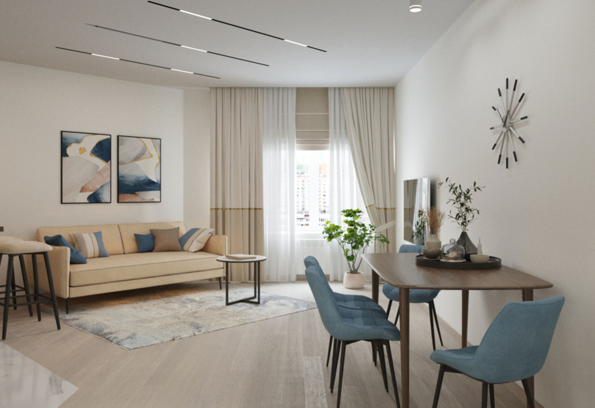 Дизайн проект трехкомнатной квартиры holland park ЖК "Фобос" 97.74 м², Современный стиль: купить готовый дизайн-проект трехкомнатн