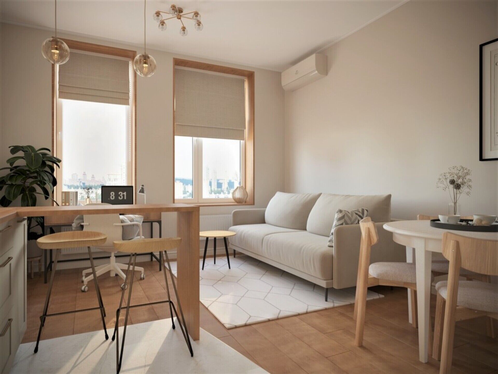 ЖК Невский 42.96 м², Стиль Контемпорари: купить готовый дизайн-проект двухкомнатной квартиры в стиле Контемпорари для жк невский - ReRooms