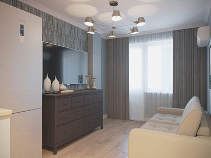 Фото № 2: Дизайн-проект кухни-гостиной 12.7  м² стиль Скандинавский для ЖК PLAZA