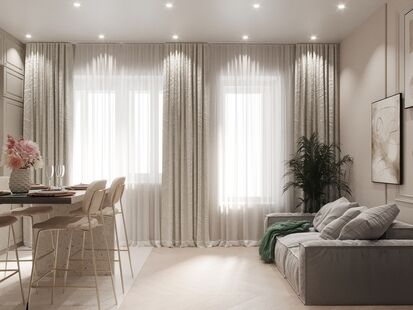 Фото № 3: Дизайн-проект однокомнатной квартиры 43.2  м² Стиль Американская классика для ЖК Филатов Луг