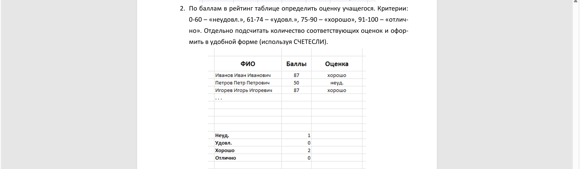 Условие: excel в таблице 10 значений