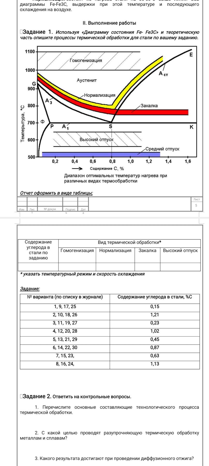 Условие: Выполните задание 1. По списку журнала 3 (вариант 3) содержание углерода стали %C 0,23