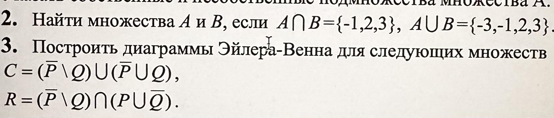 Условие: 3. Построить диаграммы Эйлера-Венна для следующих множеств
C= PIOU(PUg),
R = (P\eN(PU@).