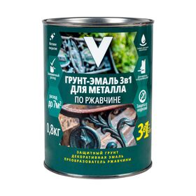 грунт- эмаль по ржавчине 3 в 1 зеленая 0,8 кг (1/14) "v"