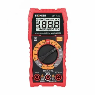 мультиметр цифровой, 2000 отсчетов, 2 батареи тип ааа 1,5в, ручная регулировка, красный mtm ht108