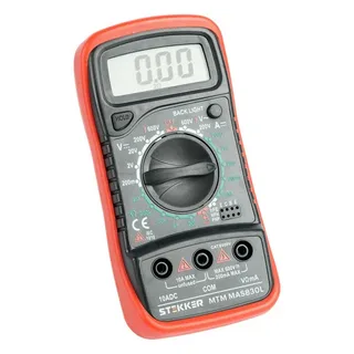 мультиметр цифровой, 1999 отсчетов, батарея крона, ручная регулировка, черный/красный mtm mas830l