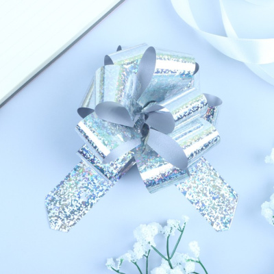 бант-шар №3 голография, цвет серебро