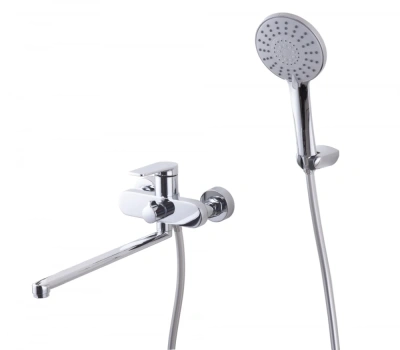 смеситель для ванны da1523301 однорычажный длинный излив с лейкой и шлангом цвет хром