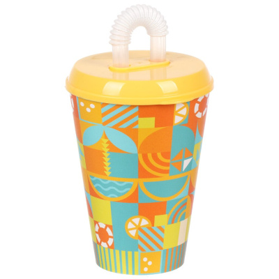 стакан "izi-go" с крышкой и трубочкой 420мл с декором (желтый)