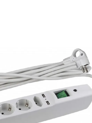 сетевой фильтр эра sfu-5es-2m-w с надеж.защ. с заземл. с выключ. 5 розеток 2xusb 2м 10а белый