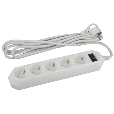 сетевой фильтр эра usf-5es-3m-w с баз.защ. с заземл. с выключ. 5 розеток 3м 10а белый