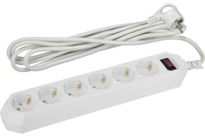 сетевой фильтр эра usf-6es-3m-w с баз.защ. с заземл. с выключ. 6 розеток 3м 10а белый