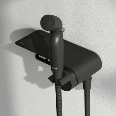 смеситель с гигиеническим душем func f0h8f922 скрытый монтаж с полкой цвет черный