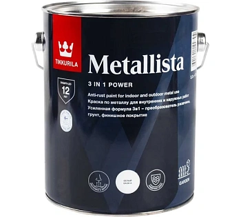 краска по ржавчине 3 в 1 "metallista" белая база а 2,3 л (1/6) "тиккурила"