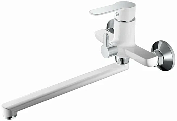 смеситель для ванны hb22557-8 однорычажный длинный излив с лейкой и шлангом цвет хром-белый