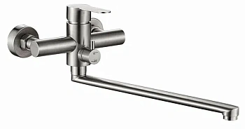 смеситель для ванны hb22801 однорычажный длинный излив с лейкой и шлангом цвет сталь