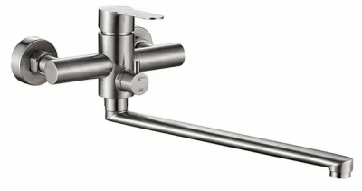 смеситель для ванны hb22801 однорычажный длинный излив с лейкой и шлангом цвет сталь