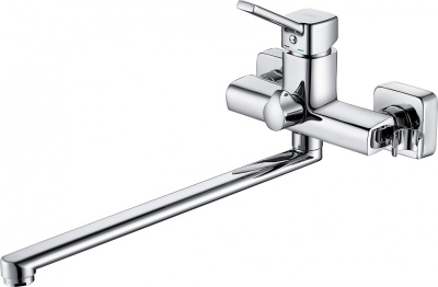 смеситель для ванны da1493301 однорычажный длинный излив с лейкой и шлангом цвет хром