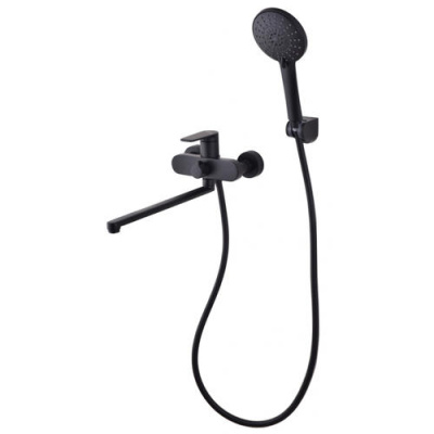 смеситель для ванны da1523305 однорычажный длинный излив с лейкой и шлангом цвет черный