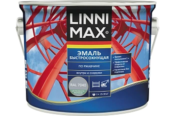 эмаль быстросохнущая linnimax по ржавчине sm ral 7040, серая, полуматовая 2,5 л