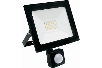 прожектор светодиодный sfl80-30 с выносным датчиком saffit 2835smd 30w 6400k ac220v/50hz ip65, черный в компактном корпусе