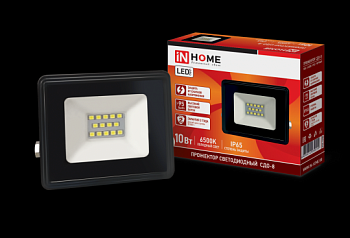 прожектор светодиодный сдо-7 20вт 230в 6500к ip65 черный in home