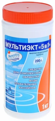 мультиэкт 5в1 - 200г/1кг банка,<br/>многофункцион. таблетки д/комплексн.<br/>обработки воды, ср.г.3г., уп.