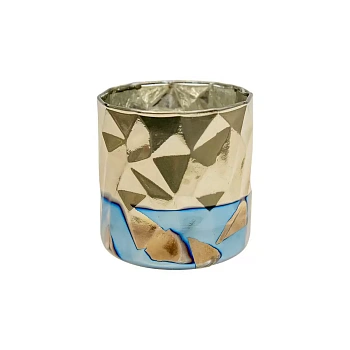 декоративный стеклянный подсвечник, д90 ш90 в90, синий с золотым напылением