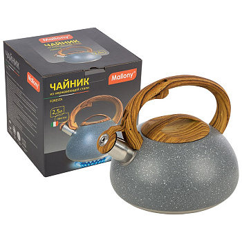 чайник метал. со свистком (0,4мм) foresta, 2,5л, цвет мрамор, ручка бакелит, под дерево 7192 mallony