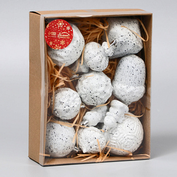 набор пластиковых елочных украшений 11 шт. капучино в коробке под плексом