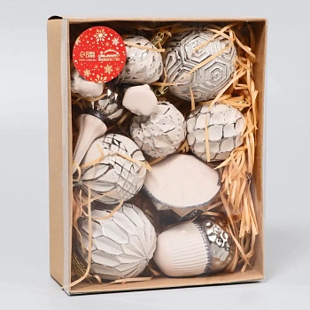 набор пластиковых шаров 16 шт. белый/бежевый/серый в прозрачной упаковке