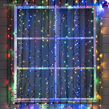 гирлянда "занавес" 2 х 3 м , ip65, умс, тёмная нить каучук, 600 led, свечение мульти, 220 в