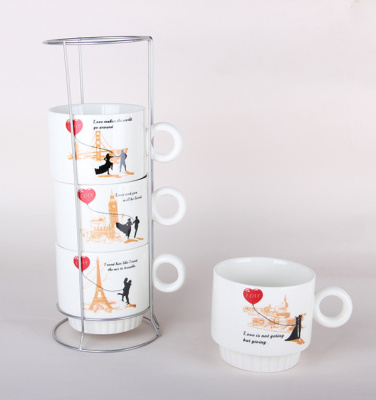 набор кружек 250мл 1/4 на метал.подставке 5830