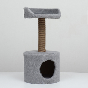 дом для кошек с когтеточкой, с лежаком, круглый, 35 х 35 х 70 см, серый