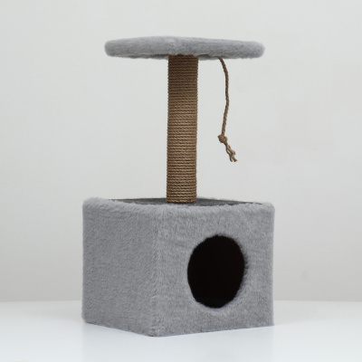 домик для животных, с когтеточкой и полкой, джут, 32 х 32 х 64 см, серый