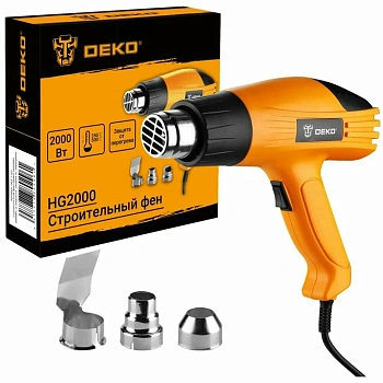 строительный фен deko hg2000, 2000вт, 2 скорости, защита от перегрева