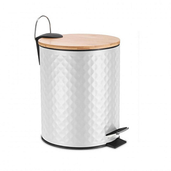 ведро 5l с педалью и бамбуковой крышкой white rhombus, белый/бамбук