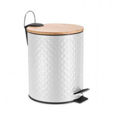 ведро 5l с педалью и бамбуковой крышкой white rhombus, белый/бамбук