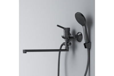 смеситель для ванны x-joy f85a90122 однорычажный длинный излив с лейкой и шлангом цвет черный