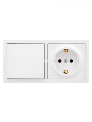 leto выключатель и розетка с/з, белый горизонталь (10шт/120шт)