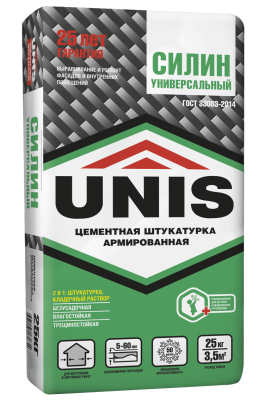 штукатурка цементная unis силин универсальный армированный зима 25кг (48шт/под)