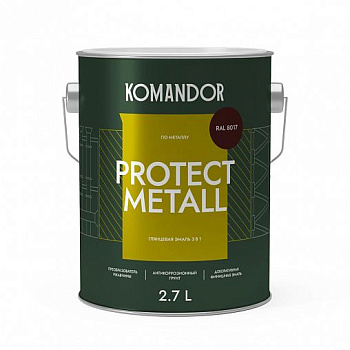 грунт-эмаль по ржавчине 3 в 1 "protect metall" глянцевая коричневая ral 8017 2,7 л (1) "komandor"