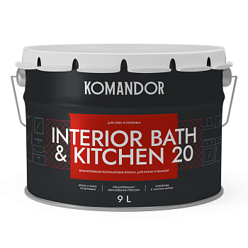 краска "interior bath&kitchen 20" влагостойкая база а 9 л (1) "komandor"