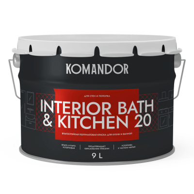 краска "interior bath&kitchen 20" влагостойкая база а 9 л (1) "komandor"