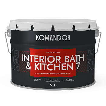 краска "interior bath&kitchen 7" влагостойкая база а 9 л (1) "komandor"