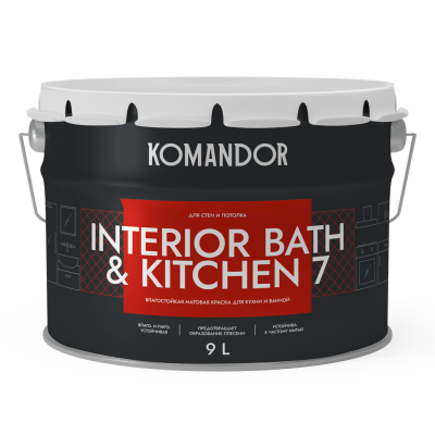 краска "interior bath&kitchen 7" влагостойкая база а 9 л (1) "komandor"